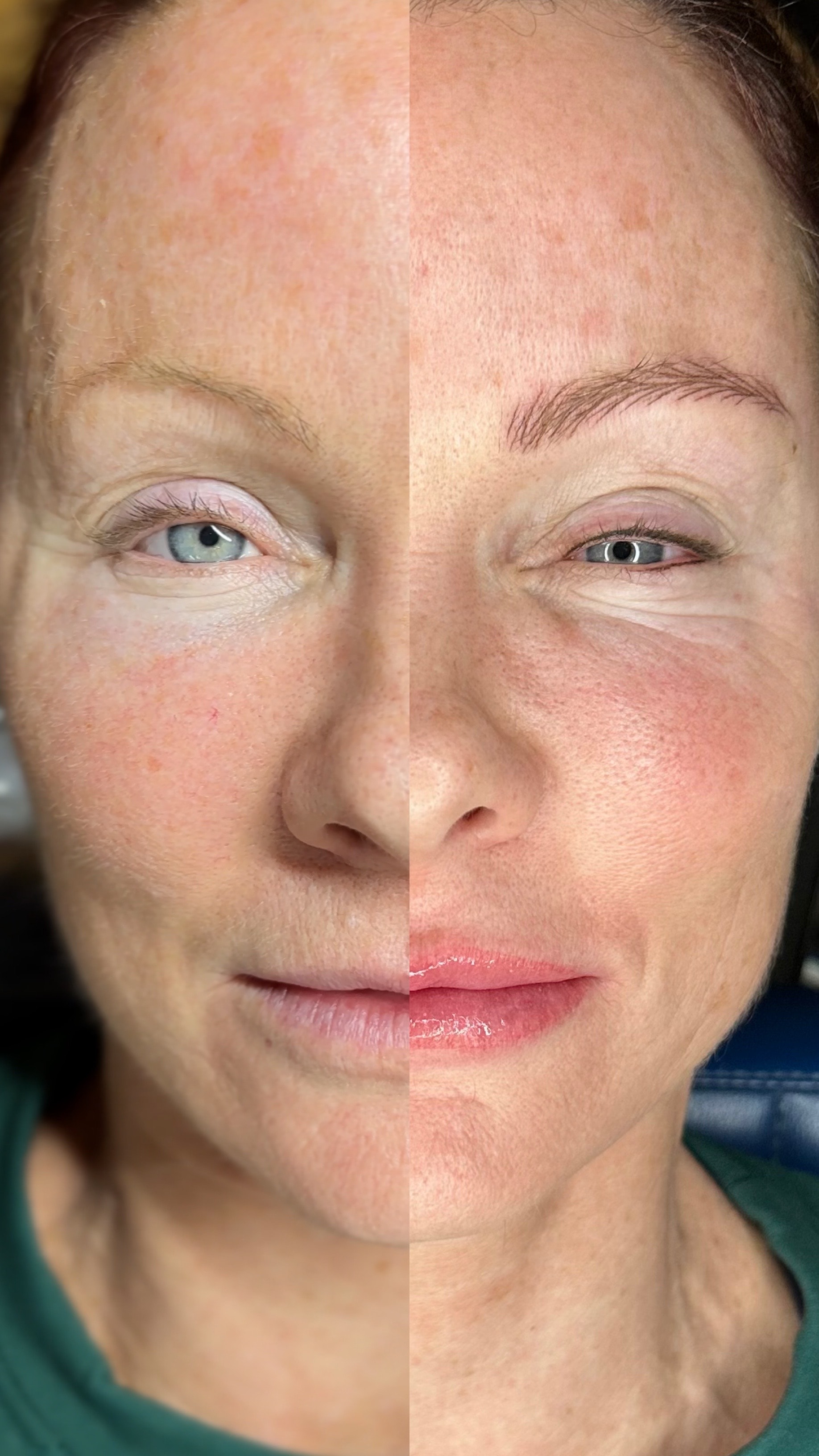 Nano brow cosmetic tattoo before and after by Mandi at Pretty in Ink Columbus Ohio