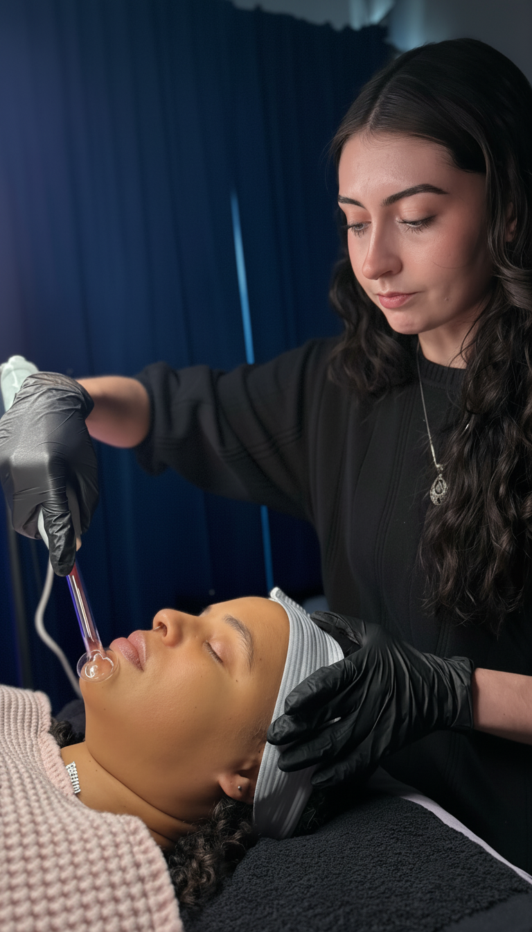 Facial esthetic treatment with high frequency wand at Pretty in Ink Columbus Ohio