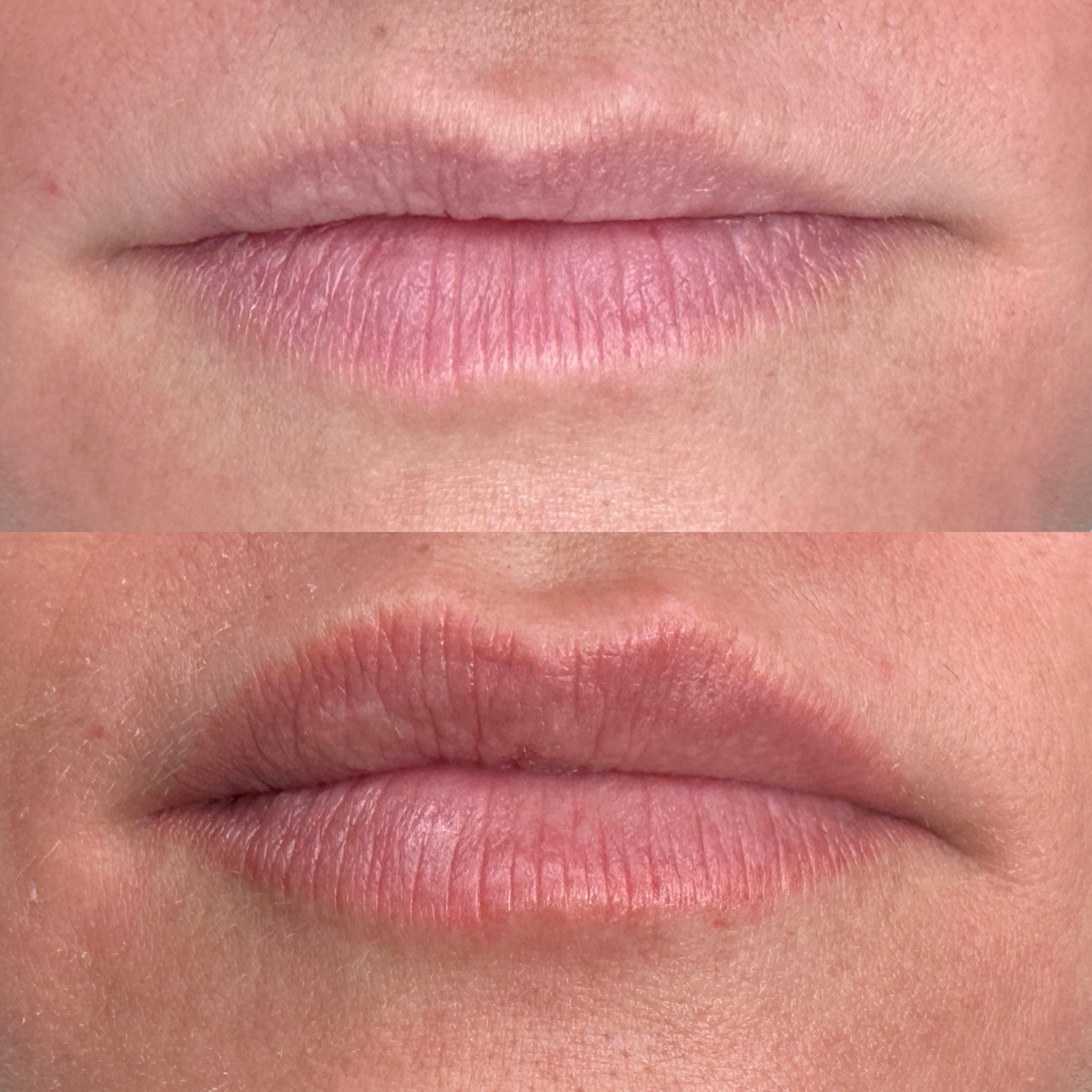 Lip blush permanent makeup before and after by Mandi at Pretty in Ink Columbus Ohio